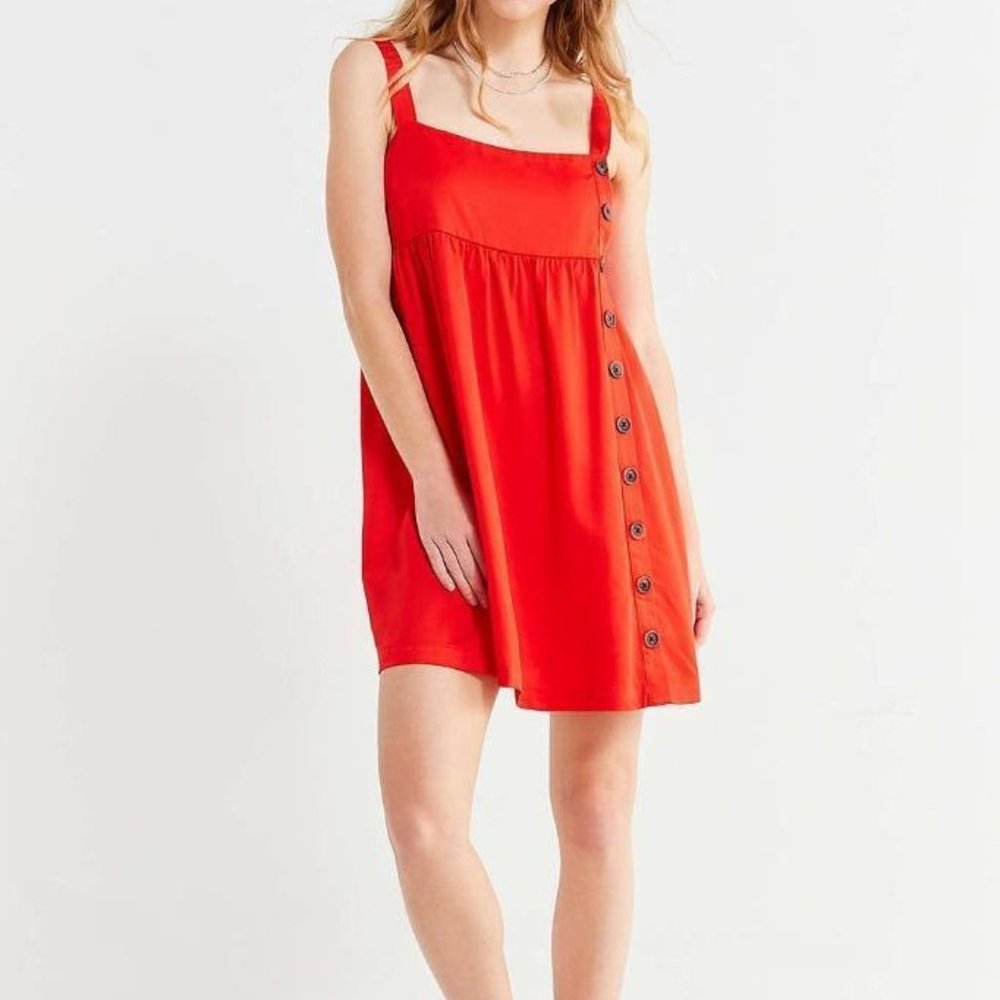 Urban Outfitters Red Lindsay Button-Down A-Line Mini Dress, Size Small